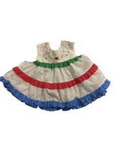 Vintage Duck Blue Red Green Ruffle Sun Dress baby girl 6-9 months - Afbeelding 1 van 6