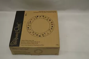 Pampered Chef Dessert Plates Set of Four (4) Round 8" White Gold 1996 Boxed NEW - Picture 1 of 3
