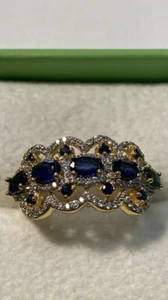 Victoria Wieck Blue Sapphire White Zircon Scallop Edge Ring Sz 8 Worn Once - Picture 1 of 11
