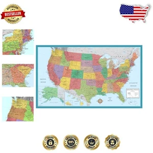 Interactive 48x78 Laminated USA Wall Map - Perfect for Home & Educational Use - Picture 1 of 6