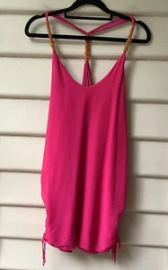 Tigerlily Silk Top Cotton Lined Beaded Racerback Pink Blouse 8 XS Boho As New - Picture 1 of 11