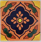 C346- Mexican Handmade Talavera Clay Tile Folk Art 4x4"  Handpainted