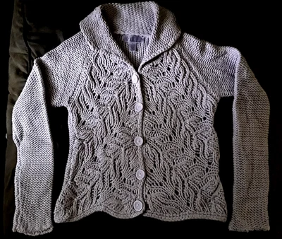 Suéter Nine West & Co para mujer talla pequeña S mezcla de algodón pesado ganchillo lila Foto 1 de 4