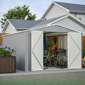 10x12 ft. Outdoor Storage Shed with Floor Frame Kit Metal Garden Sheds for Patio - Picture 1 of 9