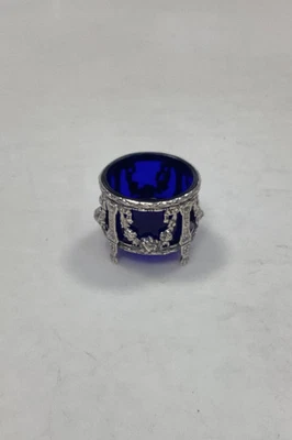 Porta Sale In Argento Con Inserto In Vetro Blu - Immagine 1 di 4