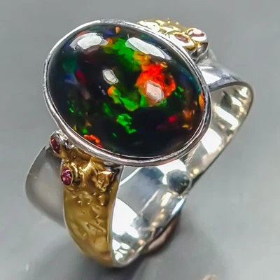 Unique ring 4 ct Natural Black Opal Ring 925 Sterling Silver Size 8 /R442662 - Image 1 of 4
