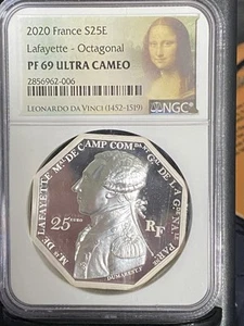 Frankreich 25 Euro 2020 Silber PP 2Oz Münze Lafayette NGC PF69 nur 1500 geprägt - Bild 1 von 5