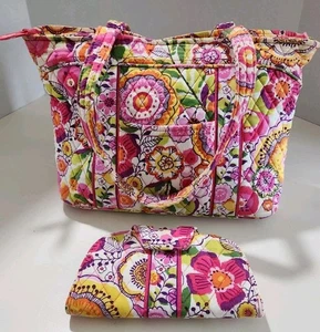 Vera Bradley Clementine Floral Quilted Tote Purse and Kiss N Snap Wallet - Picture 1 of 18