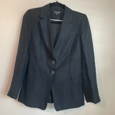 Blazer J CREW Lino Mezcla Cupro Talla 00 Almohadillas para el Hombro Dos Botones Oficina Sirena Foto 1 de 4