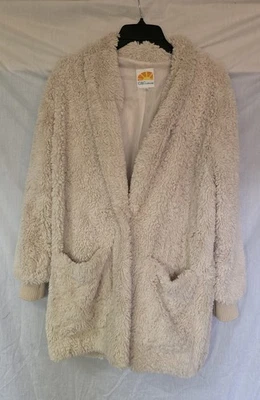 C&C CALIFORNIA FUZZY TEDDY BEAR FAUX FUR CREAM COAT LARGE - Image 1 of 4