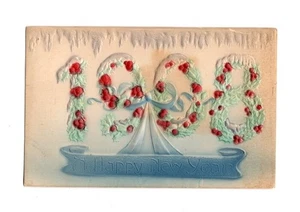 POSTAL VINTAGE 1908 "Feliz Año Nuevo", en relieve - Imagen 1 de 2