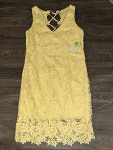 Premier Amour Butter Yellow Lace Easter Cocktail Dress Womens Size 16 JC Penney - Picture 1 of 14