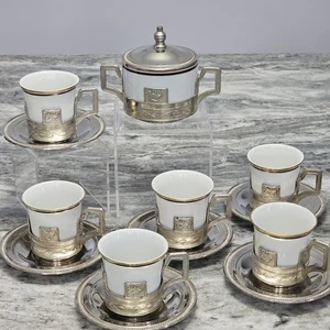 Monopoli 49 Italy Porcelain Demitasse Cups with Sugar Bowl and Saucers Set AS IS - Bild 1 von 22