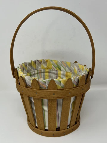 Longaberger  Basket Picket Fence Pail with Purple/Yellow Liner and Protector Cover