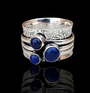 Lapis Lazuli Ring 925 Sterling Silver Ring Handmade Spinner Silver Spinner Ring - Picture 1 of 2