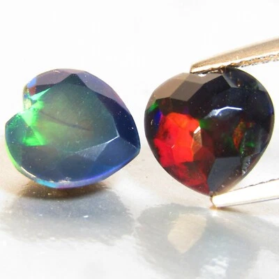 Пара драгоценных камней в форме сердца 4,05 карата натуральный черный опал 10 мм из Эфиопии Rf-VDO - Изображение 1 из 4