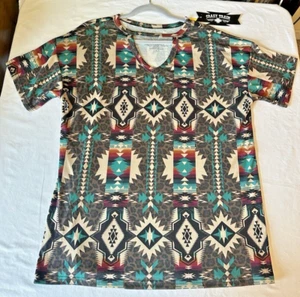 Camiseta para mujer Crazy Train multicolor con estampado azteca suave mediana nueva con etiquetas - Imagen 1 de 5