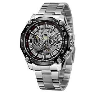 Reloj de negocios de lujo para hombre mecánico Steampunk plateado acero cuerda automática lujo - Imagen 1 de 7