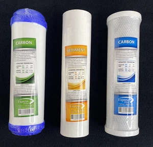 Express Water Set of 3 Replacement Water Filters 2 Carbon & 1 Sediment 10" - Picture 1 of 4