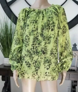 Kut From The Kloth Women's Bright Lime Green Leopard Cut Off Blouse Size S - Picture 1 of 6