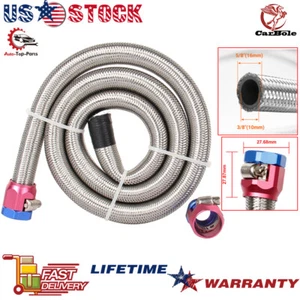 3FT 1526 Braided Stainless Steel Fuel Line Kit 3/8 inch Oil Line Hose w/ Clamp - Picture 1 of 14