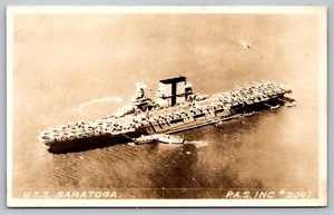 Postkarte USS Saratoga 2047 Marine Flugzeugträger 1. Weltkrieg um 1918 Militär RPPC - Bild 1 von 2