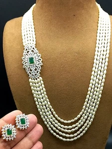 Indian Pakistani Long Pearl Mala Necklace Bridal Gold Plated Wedding Jewelry Set - Picture 1 of 3