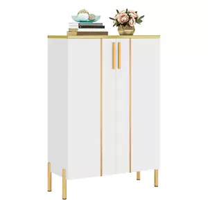 Modern White Storage Cabinet Shoe Organizer Bathroom Closet Entryway Cupboard - Picture 1 of 9