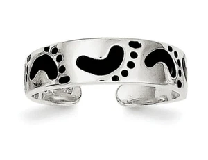 Sterling Silver Black Enameled Feet Toe Ring - Picture 1 of 2