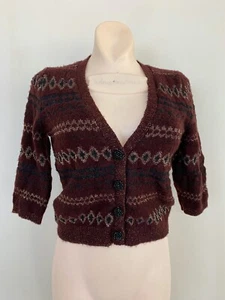 ZARA Maroon GEN BUTTONE CARDIGAN V NECK SHORT SLEEVE SIZE M Medium #4549 - Picture 1 of 5