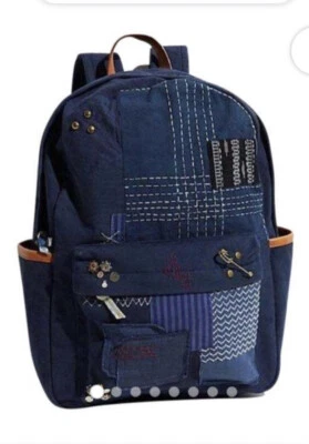 Free People Prep Patch Backpack Patchwork Designs Pattern Stitching Blue O/S NWT - Image 1 of 4