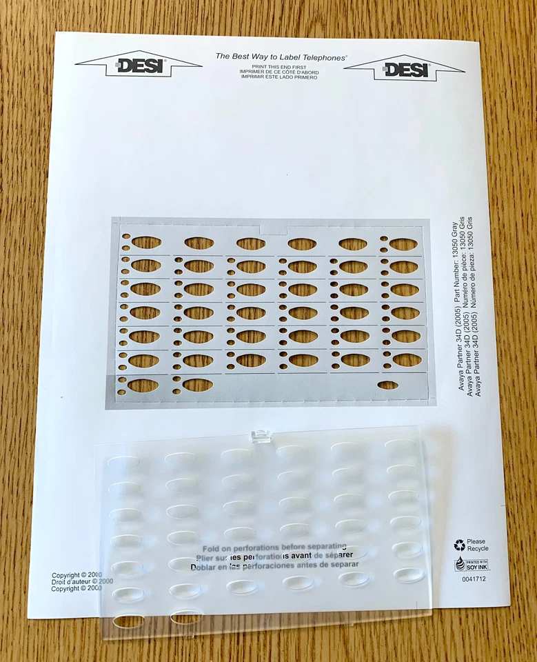 Avaya Lucent Partner Euro 34D Papel Desi e Sobreposição de Capa Plástica, Novo - Imagem 1 de 1