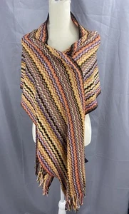 Missoni Fringed Zig Zag Scarf Multicolor Cotton Made In Italy - Picture 1 of 5