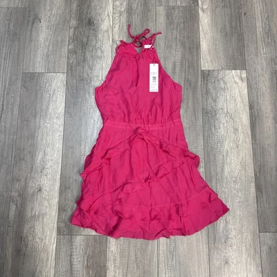 Nuevo con etiquetas Mini Vestido Parker Para Mujer Volantes Mezcla Seda Sin Mangas Rosa Brillante Talla 4 Foto 1 de 4
