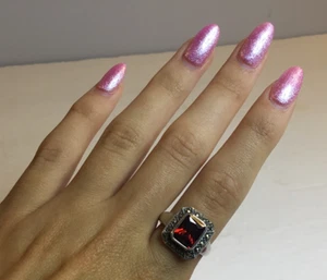 Vintage Sterling Marcasite and Garnet Ring Size 7.75 - Foto 1 di 6
