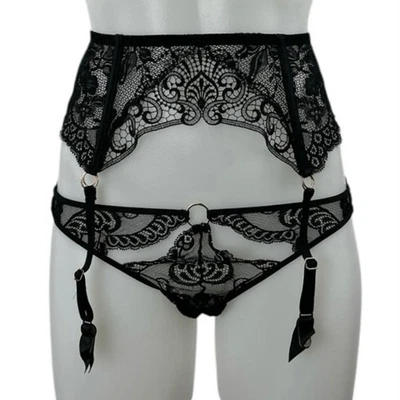 Aubade Women's Black Lace Sheer Corset Garter Belt Waist Cincher Lingerie Size S - Image 1 of 4