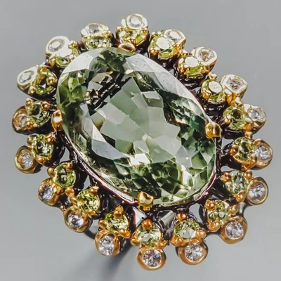 Gemstone 24ct Natural Green Amethyst Ring 925 Sterling Silver Size 8.25 /R438470 - Image 1 of 4