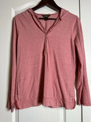Camisa Eddie Bauer Mujer Grande Roja Rayas Henley Sudadera con Capucha Bolsillos Sudadera Foto 1 de 4
