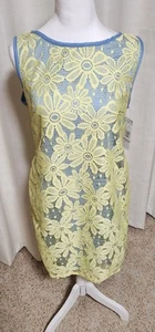 Karin Stevens Sleeveless Lace Yellow and Blue lining Dress Sz 12 - Picture 1 of 9