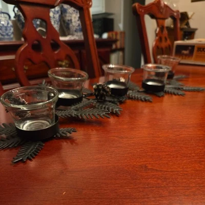 Candelabro de hierro forjado negro vintage de 5 pilares pesado 5 x 12 pulgadas Foto 1 de 4