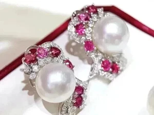2.20Ct Round Cut Natural Pearl Women's Stud Earrings 14K White Gold Plated - Picture 1 of 6