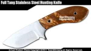 Full Tang Fixed Blade Hunting Knife with Leather Sheath Light Burl Wood - Picture 1 of 2