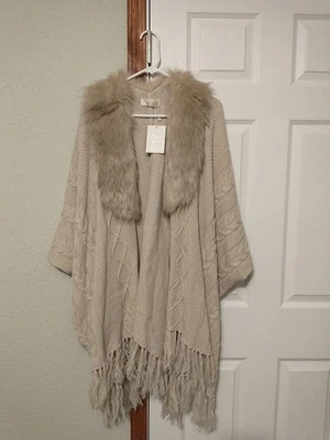 NWT Pia Rossini Almond Colored Wrap With Faux Fur Trim One Size - Image 1 of 4
