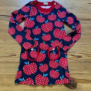 Hatley red navy apple print long sleeve dress SIZE 7 - Picture 1 of 4