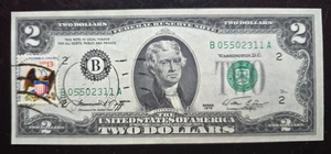 1976 $2 Dollar Bill  FIRST DAY ISSUE  Buffalo NY W/ Stamps  UNC Incomplete Stamp - Picture 1 of 2