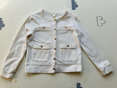 Jaqueta Cardigã Crewcuts Meninas Tamanho S 6-7 Marfim Branco Terry Francês Senhora Dourada - Imagem 1 de 4