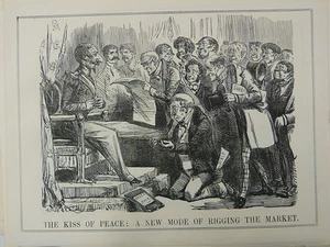 7x10" punch cartoon 1853 THE KISS OF PEACE napoleon rigging the market - Picture 1 of 1