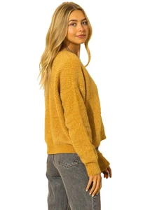 Double Zero Mustard Yellow V Neck Cropped Knit Fuzzy Sweater Top Spicy Small - Picture 1 of 11
