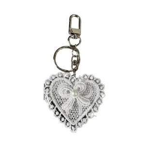 Stylish Heart Bowknot Lace Mirror Charm Unique Keychain for Purse Car Interior - Zdjęcie 1 z 8