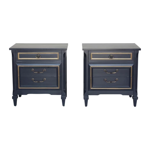 Pair of Mid Century Three Drawers Black Nightstands Cover